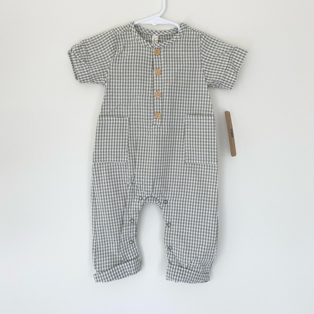 NWT Liam & James checkered jumpsuit 6-9M